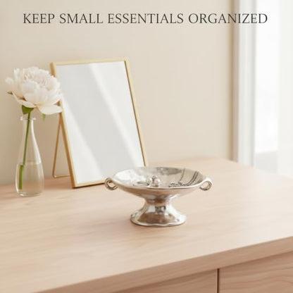Glazed Ceramic Jewelry Tray for Vanity, Dresser, or Entryway Organization - Silver