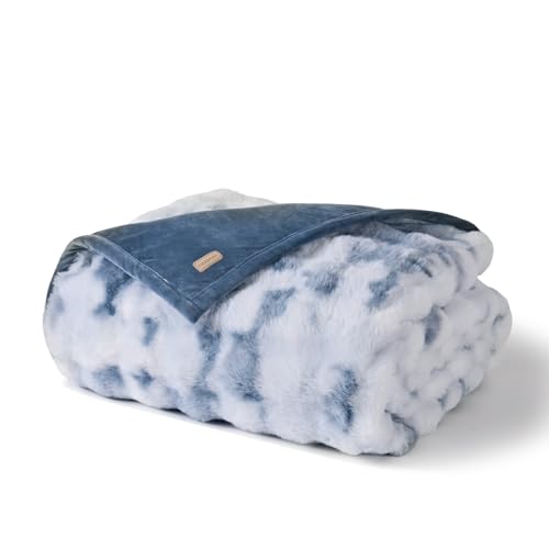 Faux Rabbit Fur Bubble Throw Blanket, 50"x60", Cloud Blue | Ultra Soft, Luxury Faux Rabbit Fur Throw, Thick Warm Bubble Blanket, Cozy Fluffy Reversible, for Bed, Couch, Chair, Sofa - color: Marble Cloud Blue, size: 50"x60"