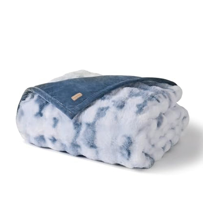 Faux Rabbit Fur Bubble Throw Blanket, 60"x80", Cloud Blue | Ultra Soft, Luxury Faux Rabbit Fur Throw, Thick Warm Bubble Blanket, Cozy Fluffy Reversible, for Bed, Couch, Chair, Sofa - color: Marble Cloud Blue, size: 60"x80"