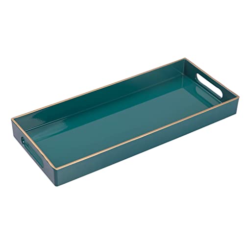 Green Bathroom Vanity Tray, Rectange Toilet Tank Trays with Handles | Narrow Countertop Trays, Plasatic Decorative Trays, Perfume Organizer Trays for Dresser, Kitchen Counter, 13.8" x 6" x 1.57" - color: Green