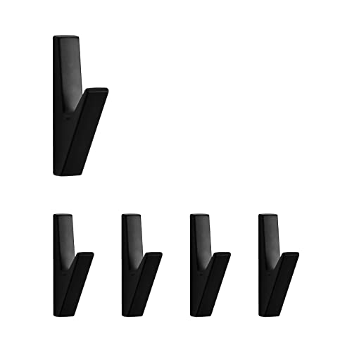 5 Pack Coat Hook,Wall Hooks,Coat Hooks Wall Mount, Metal Wall Hooks Holder for Hanging Clothes, Hats, Bags, Towels, Keys - color: Black