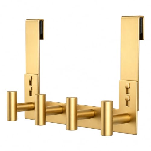 HUFEEOH Shower Door Towel Hooks, Stainless Steel Over Glass Door Hooks, Robe Hanger Fits Frameless Glass Shower Doors up to 3/8" Thick (Gold, Fits 3/8" Thick Door - 4 "T Hooks - 1 Pack) - color: Gold, size: Fits 3/8" Thick Door - 4 "T” Hooks