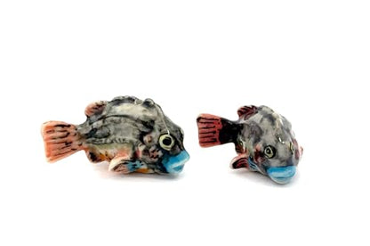 Adorable Mini Ceramic Animal Figurine – Porcelain Miniature Collectible Decor (Set of 3 Lumpfish Family) - style: Set of 3 Lumpfish Family
