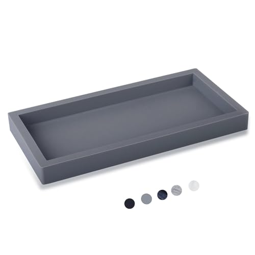Silicone Bathroom Vanity Tray Dish Soap Holder Sink Organizer, Grey | Small, Thickened Silicone, Easy to Clean, Waterproof, Non-Slip, for Countertop, Kitchen, Bedroom, Dresser - color: Gray, size: 7.9" x 4.0"
