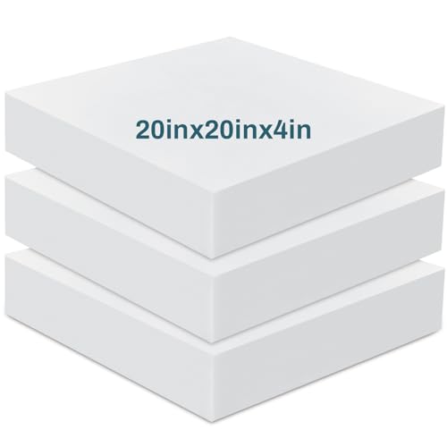 Frienda 3 Pack 4" x 20" x 20" Upholstery High Density Foam Cushion | 2.2 Density 50ild Replacement Square Cut to Size Foam Padding, Seat Couch for Patio Furniture Commercial Dinning Benches - size: 4 x 20 x 20 Inch