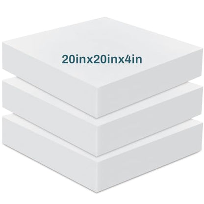 Frienda 3 Pack 4" x 20" x 20" Upholstery High Density Foam Cushion | 2.2 Density 50ild Replacement Square Cut to Size Foam Padding, Seat Couch for Patio Furniture Commercial Dinning Benches - size: 4 x 20 x 20 Inch