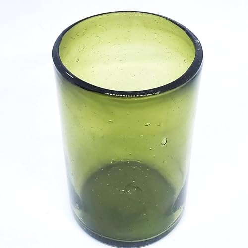 Solid Olive Green 14 oz Drinking Glasses (set of 6), Recycled Glass, Lead-free, Toxin-Free (14oz Drinking) - color: Olive Green, size: 14 oz
