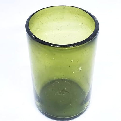 Solid Olive Green 14 oz Drinking Glasses (set of 6), Recycled Glass, Lead-free, Toxin-Free (14oz Drinking) - color: Olive Green, size: 14 oz
