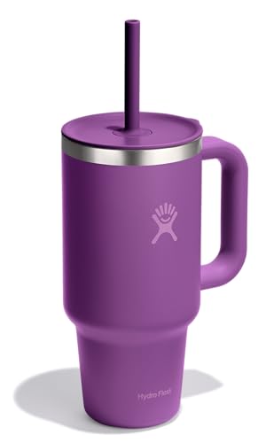 Hydro Flask Travel Tumbler with Handle, Lid and Straw - Insulated Stainless Steel in 32 Oz Beachplum Purple - color: BEACHPLUM PURPLE, size: 32 Ounces