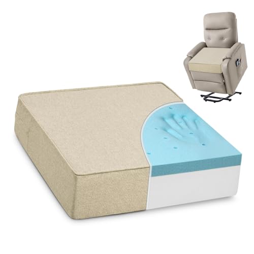Shinnwa Gel Memory Foam Recliner Cushion for Elderly, Dual-Layer Foam Chair Pad, Extra Large Seat Cushion for Couch, Armchair, Wicker Chairs, Floor, 20 × 20 × 5in, Beige - color: Beige, size: 20 × 20 × 5in
