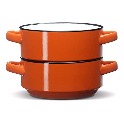 ECODECO Ceramic Soup Bowls with Handles – Set of 2 (16 oz) – Orange | Oven & Microwave Safe – Gift Boxed – Ideal for French Onion Soup, Baked Meals & Housewarming Gifts - color: Orange