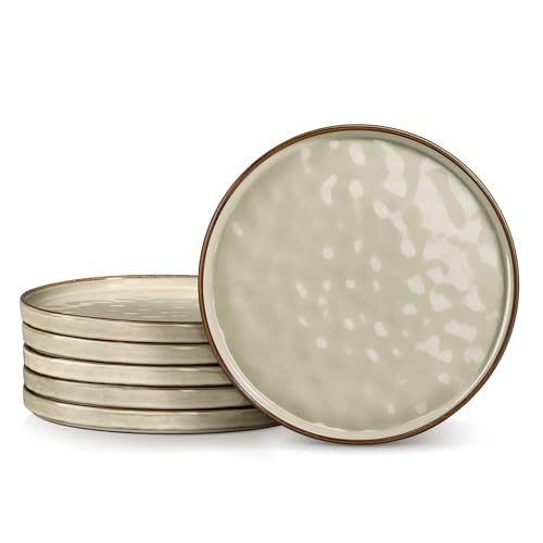 LIANYU 7.9 Inch Dessert Plates Set of 6, Ceramic Dinner Plates Dishes Set for Kitchen, Porcelain Serving Salad Plate, Chip & Scratch Resistant, Microwave, Oven and Dishwasher Safe, Sandy Beige - color: Sandy Beige, size: 7.9 Inch for 6