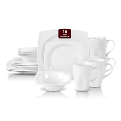 HomeVss, New Bone China Dinnerware Set, Rim Square Shape, 16pc Set - color: Square Rim, size: Service for 4 - 16pc Set