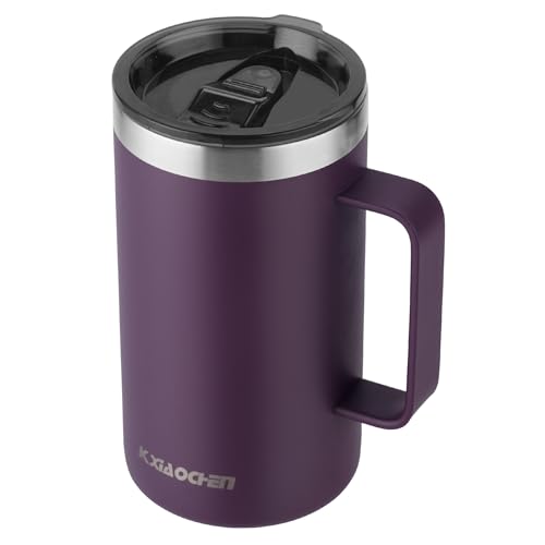 KXIAOCHEN 20 oz Insulated Coffee Mug, Coffee Cup with Lid and Wide Handle | 18/8 stainless steel, 6+ hours hot or 12+ hours cold, wide mouth, no-sweat exterior, for office, work, home and camping - color: A1.Purple, size: 20 ounces (1 pack)