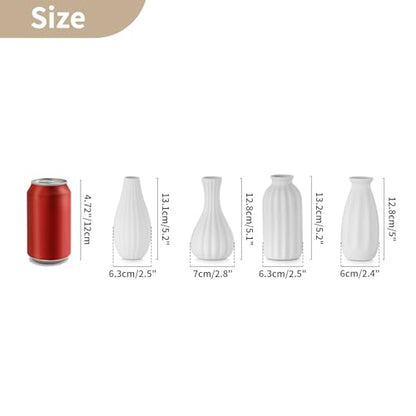 NUPTIO White Ceramic Bud Vase: Small Assorted Vases 4 Pcs, Unglazed | Table Centerpiece Decorations, for Christmas, Home, Wedding, Dining, Room