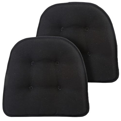 Non-Slip Chair Cushions, Assembled in USA, U-Shaped Skid-Proof Seat Pads for Dining Room, Kitchen, Office, 15"x16" - color: Solid Midnight Black, size: 2 Pack