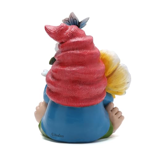 Hodao Gnome Figurine Decorations Indoor Home Decor Butterfly Bee Seven Star Ladybug - Dancing Spring Petal Gnome - Summer Garden Patio Gnome Sculpture Decorations (Flower gnome) - style: Garden