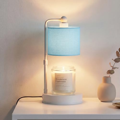 Candle Warmer Lamp with Timer, Dimmable Candle Wax Warmer, Height Adjustable Electric Candle Lamp Warmer with 2 Bulbs, Gifts Idea for Women Her, Mom, Vintage Home Decor for Bedroom-Blue - color: Blue
