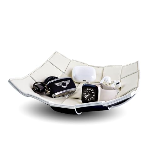 MSJGA Valet Tray for Men and Women PU Leather Key Holder Bowl for Entryway Table Bedside Nightstand Desk Catchall Organizer Tray for Wallet, Watch, Key, Phone Men's Gift - 9.8" L x 9.8" W x 2" H - color: White