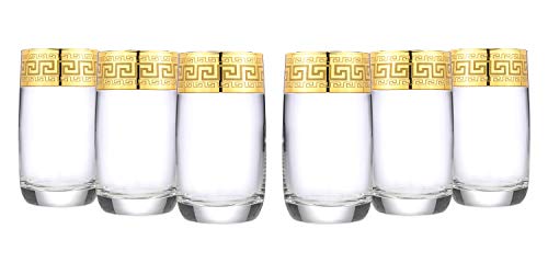 WORLD GIFTS Gold Rimmed Highball Tumbler 6-piece Glass Set Greek Key Pattern - No Lead Contemporary Drinkware - color: Highball