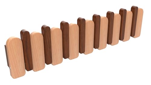 Wall Mounted Coat RackHooks Piano Key Hangers Natural Solid Wood Hanger Non-Woven Fabric Clothes Hangers for Closet, Kitchen, Bedroom, Bathroom, Entryway (Moon Walnut-Beech, 8 Hooks) - color: moon walnut-beech, size: 8 Hooks
