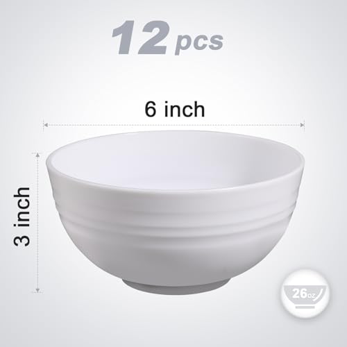 12 Pcs Unbreakable Cereal Bowls Set, 26 Oz Wheat Straw Bowls Set, Microwave & Dishwasher Safe Bowls for Kitchen, Reusable Plastic Bowls for Soup, BPA Free, White (NON-CERAMIC‌) - color: White