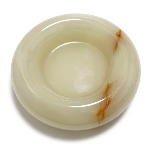Small Marble Tray - Natural Stone Ring Dish in Light Green, 4.3" Round Decorative Trinket Holder for Jewelry - color: Variegated Green