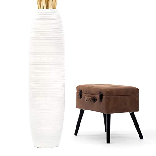 Leewadee Large Floor Vase 41 inches Mango Wood for Pampas Grass, Dried Flowers | Decorative Vase for Living Room, for Branches & Dried Herbs. Stronger than ceramic, without water. Bohemian - color: White, size: 41 inches