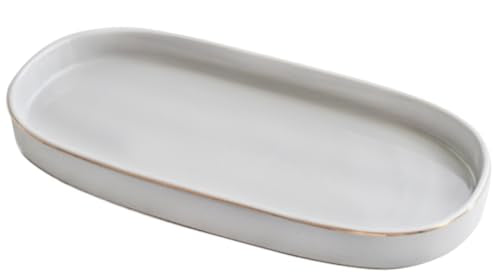 10x5 Bathroom Vanity Tray, Oval Ceramic Decorative Perfume Candle Tray for Bathroom/Kitchen Counter, Grey - color: Gray
