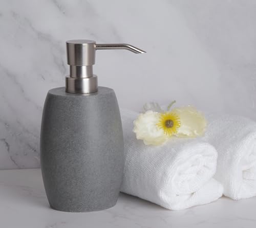 Clasin Home Sandstone Textured Resin Soap Dispenser with Metallic Pump and Waterproof Bottle Labels for Bathroom Kitchen Dish Hand Wash Shower Lotion Shampoo, 12 Oz, Gray - color: Dark Gray