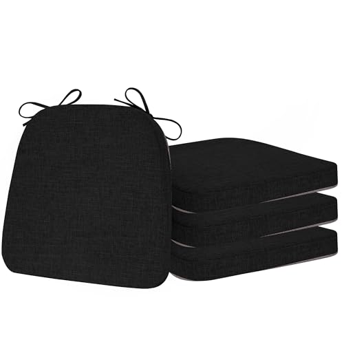 ELFJOY Non-Slip Chair Cushions for Dining Chairs Black 16.7"x16" | 4 Pack, with Ties and Washable Cover, U Shape, Breathable Fabric, for Kitchen Dining Office Folding Chairs，Comfortable - color: Black