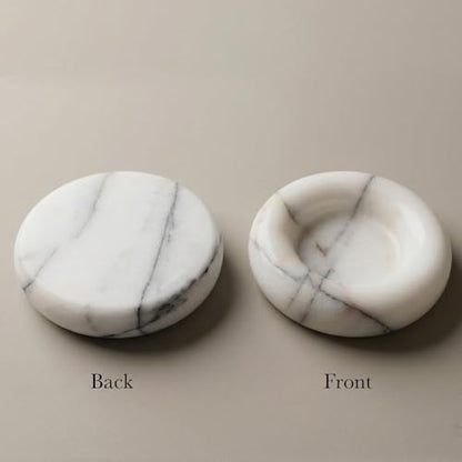 Small Marble Tray, Natural Stone Jewelry Dish & Trinket Dish, 4.3 Inch Round Marble Ring Dish for Keys, Bathroom Vanity, Nightstand, Entryway, Gray White - color: Gray White