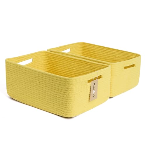MiniArk Large Storage Baskets for Shelves, 17 x 13 x 7.5” Closet Organizers Bins for Clothes Blanket Towels, Baby Nursery, Toy Baskets Box, Woven Rope Baskets, 2 Packs Yellow - color: Yellow, size: 2pcs-L17×W13×H7.5"