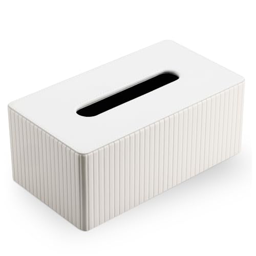 PU Leather Tissue Box Cover Rectangular Tissue Box Holder with Magnetic Bottom, Napkin & Facial Tissue Holder Dispenser for Home, Office for Standard 120-count/160-count (2-Ply) White Stripe - color: Off-white Stripe