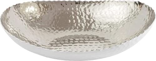 Monarch Abode Decorative Bowl for Home Decor – 12.75-Inch White and Nickel Plated Hand Hammered Key Bowls for Entryway Table, Fruit & Potpourri Bowl for Centerpiece, Modern Catch All Key Holder Bowl - color: White / Nickel, size: 12.75 x 8.75 x 3.5