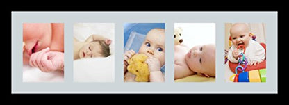 ArtToFrames Collage Photo Frame Single Mat with 5-5x7 Openings with Satin Black Frame and Baby Blue mat. - color: 5 - 5x7 - (2137), size: Baby Blue
