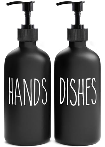 MOMEEMO Soap Dispenser Set 2 Pack, Black | Contains Dish and Hand Soap Dispenser, Perfect for Black Kitchen Decor - color: Hd Black