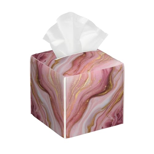 Marble Tissue Box Cover Square,Pink Marble Tissue Box Holder Waterproof Leather Facial Paper Organizer Dispenser for Bathroom Home Car Kitchen Nightstand Vanity Desk Decoration - color: Marble