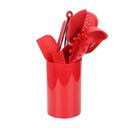 9 Piece Silicone Kitchen Utensil Set with Storage Holder - Non Stick Cooking Tools, Turner, Spatula, Heat Cookware, Red