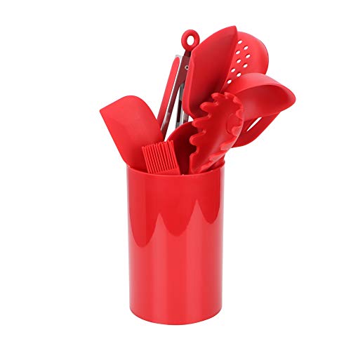 9 Piece Silicone Kitchen Utensil Set with Storage Holder - Non Stick Cooking Tools, Turner, Spatula, Heat Cookware, Red