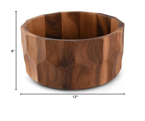 Arthur Court Large Diamond Pattern Acacia Wood Salad Serving Bowl - Modern Centerpiece for Fruits or Salads - 12" Diameter 6" Tall - size: Diamond