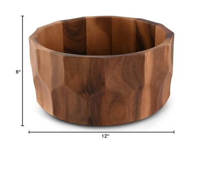 Arthur Court Large Diamond Pattern Acacia Wood Salad Serving Bowl - Modern Centerpiece for Fruits or Salads - 12" Diameter 6" Tall - size: Diamond