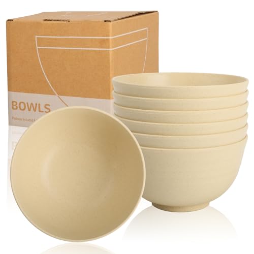 6-piece Wheat Straw Bowls Set 26oz,Alternative Plastic Bowls Reusable | Salad Bowls for Indoors and Outdoors, Dishwasher and Microwave Safe Bowls Set, Unbreakable Bowls Easy to Clean, Beige Series - color: Beige, size: 26oz