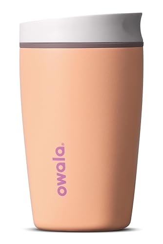 Owala SmoothSip Slider Insulated Stainless Steel Coffee Tumbler, Reusable Iced Coffee Cup, Hot Coffee Travel Mug, BPA Free 12 oz, Peachy Keen - color: Peachy Keen, size: 12 Ounces, style: No Handle