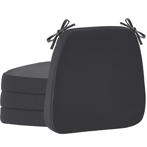 Dining Chair Cushions, Dark Gray, 17"x16", Set of 4 | 2" Cooling Gel High-Density Foam, With Ties and Non-Slip Bottom, Removable Washable Cover, For Dining and Kitchen - color: Dark Gray, size: 4 Count (Pack of 1)