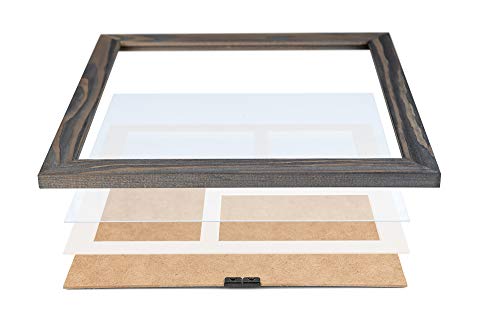 Rustic Solid Wood Square Collage Photo Frame 12x12 inch – Display Four (4) 4x6 inch Pictures with Mat Wall Tabletop - Dark Grey - color: Dark Grey
