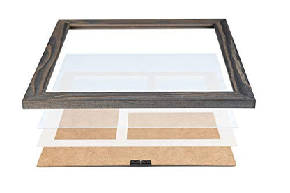 Rustic Solid Wood Square Collage Photo Frame 12x12 inch – Display Four (4) 4x6 inch Pictures with Mat Wall Tabletop - Dark Grey - color: Dark Grey