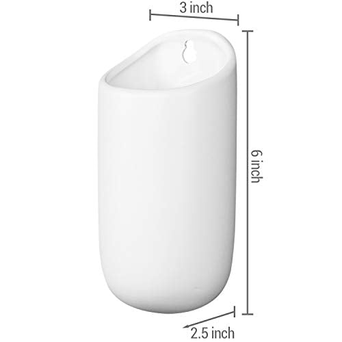 MyGift Set of 4 Matte White Ceramic Wall Planters, 6 Inch Hanging Pots | Create a vertical garden display with stylish wall planters perfect for succulents, herbs, and trailing greenery in any space - color: Matte White (6 Inch)