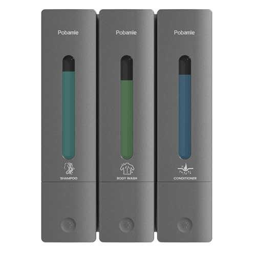 Shampoo and Conditioner Dispenser - Shower Soap Dispenser Wall Mounted No Drill - Shampoo Conditioner Body Wash Dispenser 3 Chamber - Easy Install for Bathroom Hotel Gungrey 1200ml - color: Grey 3 Chamber