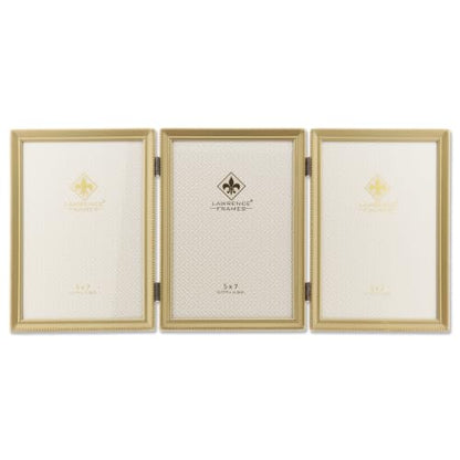 Lawrence Frames Bead Border Design, 5x7 Triple, Satin Gold - color: Satin Gold, size: 5 Inches X 7 Inches, Triple